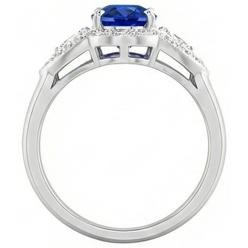 3.90 Ct Prong Set Sri Lankan Sapphire And Natural Earth Mined Diamond Ring White Gold 14K