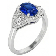 3.90 Ct Prong Set Sri Lankan Sapphire And Natural Earth Mined Diamond Ring White Gold 14K