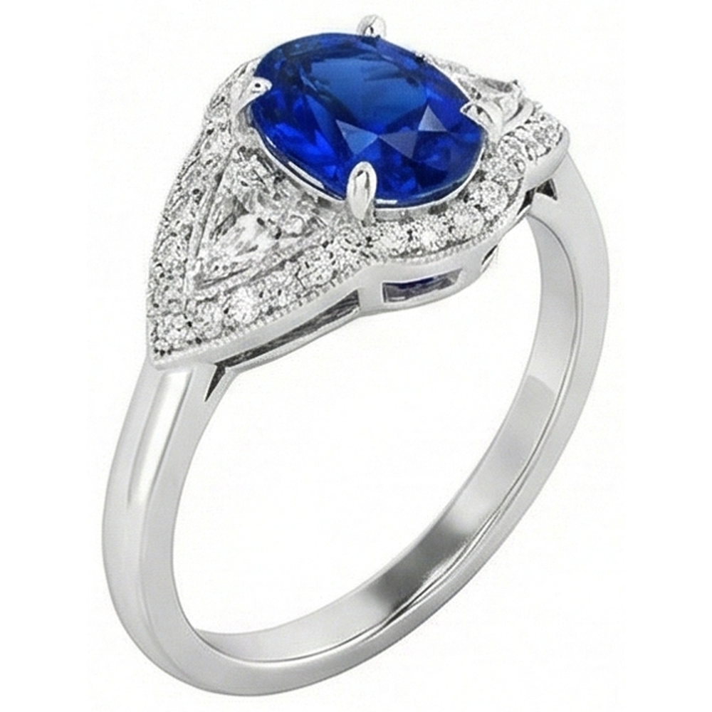 3.90 Ct Prong Set Sri Lankan Sapphire And Natural Earth Mined Diamond Ring White Gold 14K