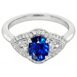3.90 Ct Prong Set Sri Lankan Sapphire And Natural Earth Mined Diamond Ring White Gold 14K