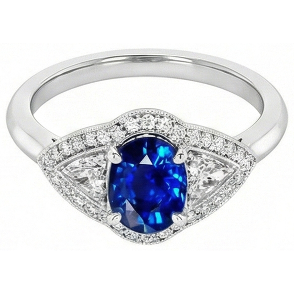 3.90 Ct Prong Set Sri Lankan Sapphire And Natural Earth Mined Diamond Ring White Gold 14K