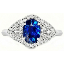 3.90 Ct Prong Set Sri Lankan Sapphire And Natural Earth Mined Diamond Ring White Gold 14K