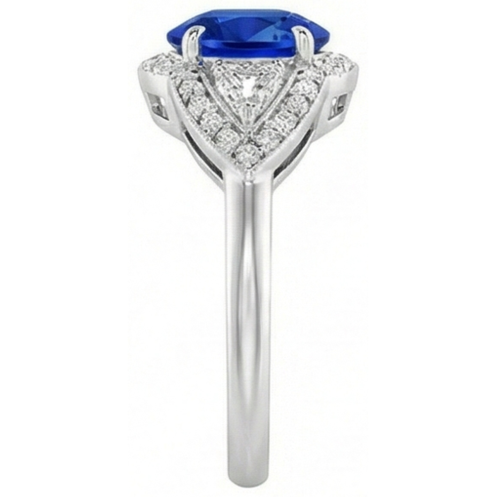3.90 Ct Prong Set Sri Lankan Sapphire And Natural Earth Mined Diamond Ring White Gold 14K