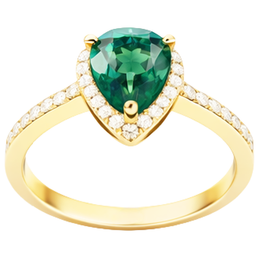 3.95 Ct Pear Shaped Green Emerald With Natural Earth Mined Diamond Engagement Ring