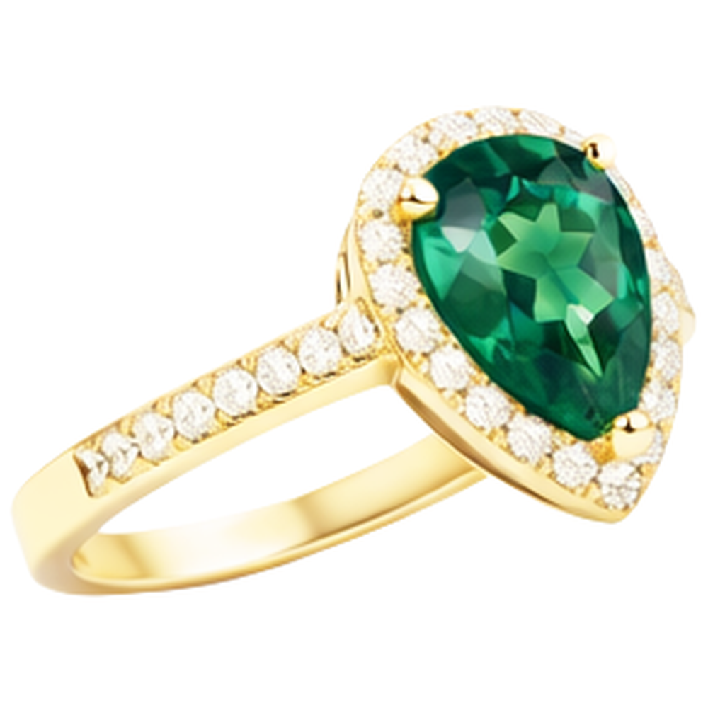 3.95 Ct Pear Shaped Green Emerald With Natural Earth Mined Diamond Engagement Ring