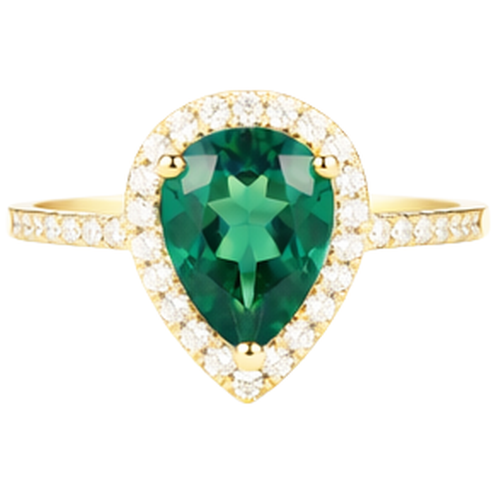 3.95 Ct Pear Shaped Green Emerald With Natural Earth Mined Diamond Engagement Ring