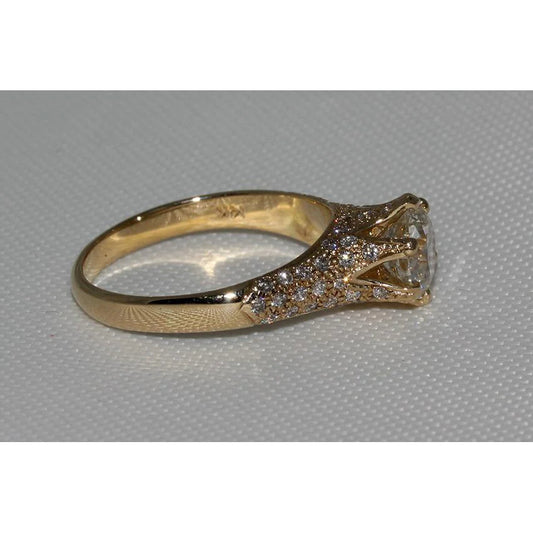 3 Carat Genuine Diamond Yellow Gold Ring Solitaire With Accents