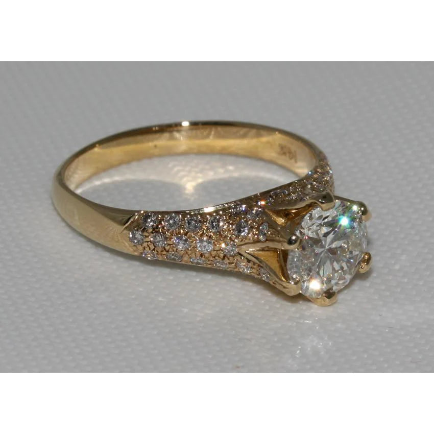3 Carat Genuine Diamond Yellow Gold Ring Solitaire With Accents