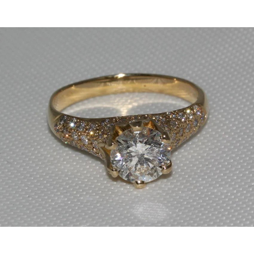 3 Carat Genuine Diamond Yellow Gold Ring Solitaire With Accents