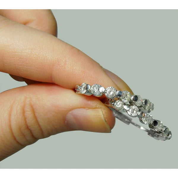3 Carat Genuine Diamonds Huggy Hoop Earring White Gold Women Jewelry