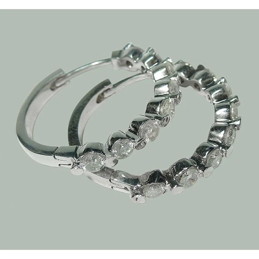 3 Carat Genuine Diamonds Huggy Hoop Earring White Gold Women Jewelry