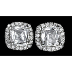 3 Carat Halo Real Diamond Stud Earrings White Gold 14K