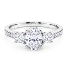3 Carat Oval & Round Real Natural Earth Mined DIAMOND ( NOT LAB GROWN ) 3 Stone Ring With Accents White Gold 14K