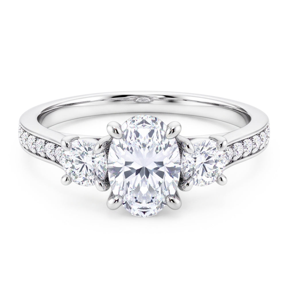 3 Carat Oval & Round Real Natural Earth Mined DIAMOND ( NOT LAB GROWN ) 3 Stone Ring With Accents White Gold 14K