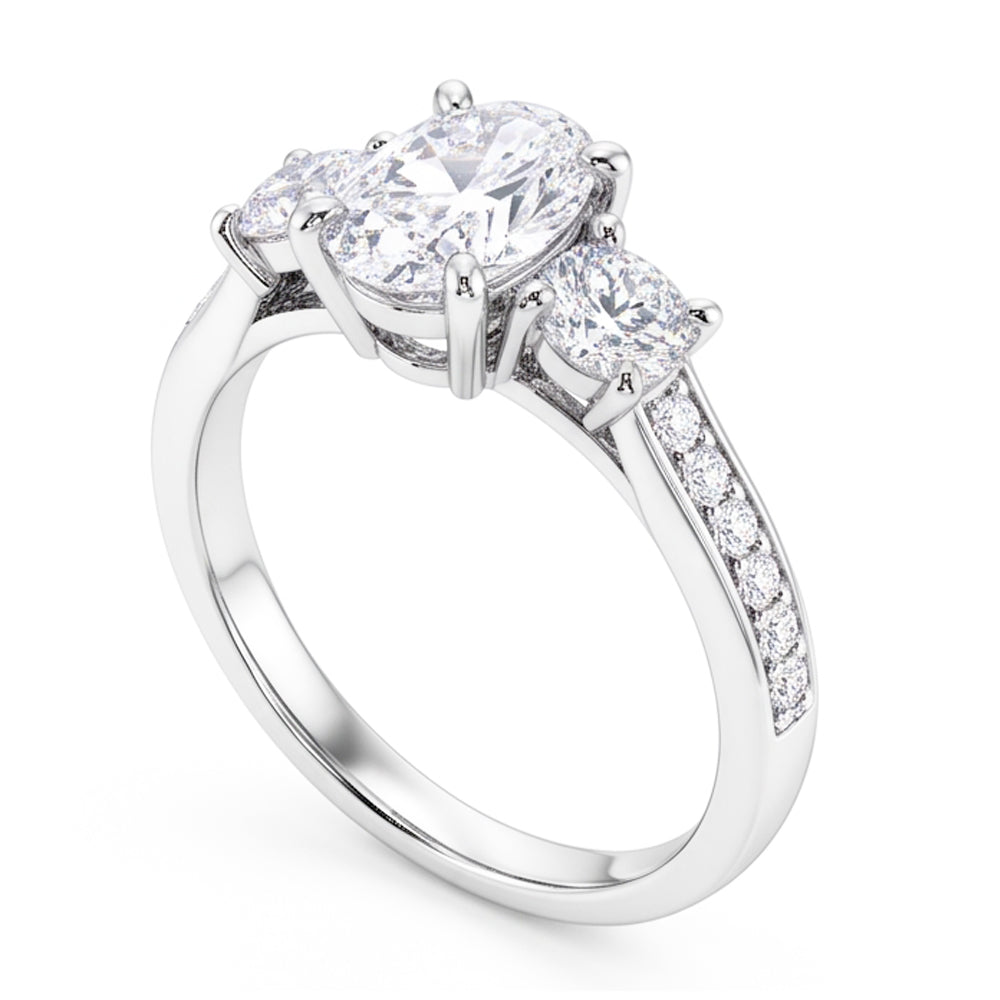 3 Carat Oval & Round Real Natural Earth Mined DIAMOND ( NOT LAB GROWN ) 3 Stone Ring With Accents White Gold 14K