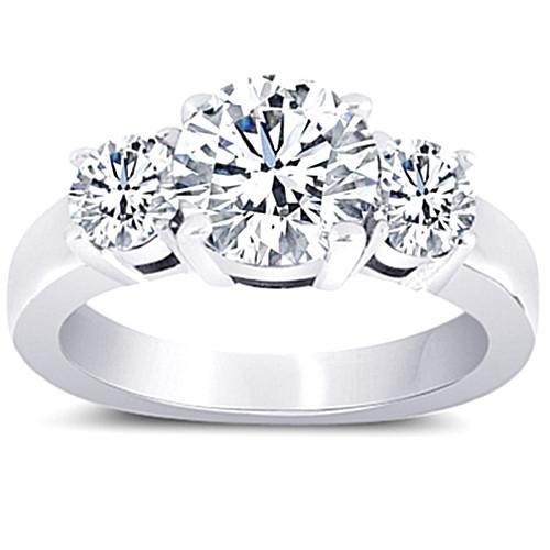 3 Carat Real Diamond Three Stone Engagement Anniversary Ring White Gold