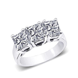 3 Carat Real Diamonds Three Stone Ring Lady Solid White Gold