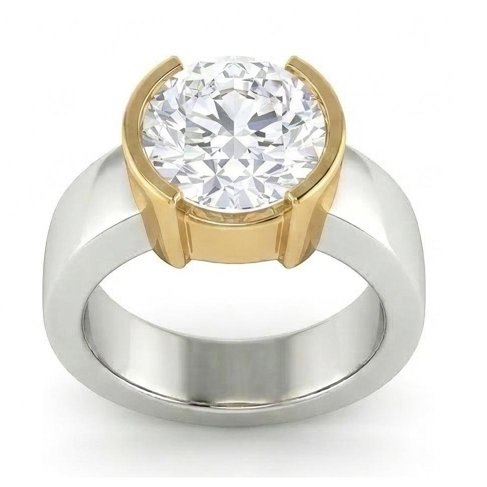 3 Carat Real Natural Earth Mined Diamond Solitaire Ring Two Tone Gold 14K