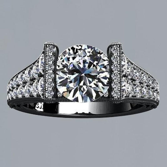 3 Carat Round Real Diamond Black Gold 14K Ring With Accents Jewelry New