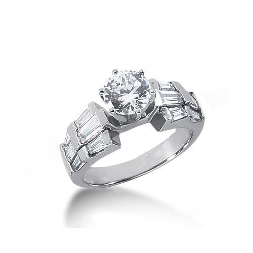 3 Carat Round and Baguettes Real Natural Earth Mined Diamond Anniversary Ring White Gold 14K