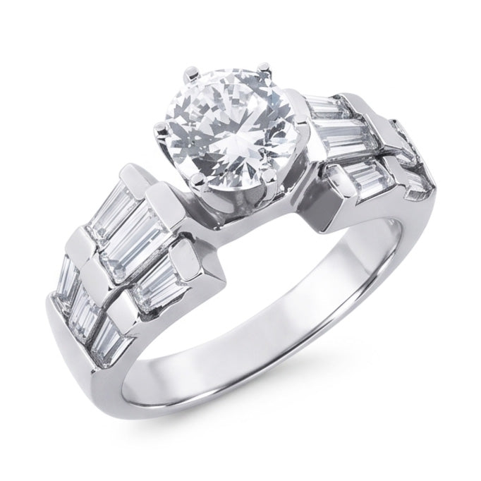 3 Carat Round and Baguettes Real Natural Earth Mined Diamond Anniversary Ring White Gold 14K