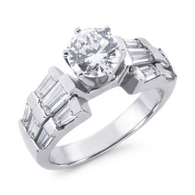 3 Carat Round and Baguettes Real Natural Earth Mined Diamond Anniversary Ring White Gold 14K