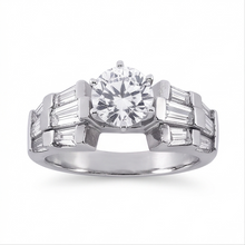 3 Carat Round and Baguettes Real Natural Earth Mined Diamond Anniversary Ring White Gold 14K