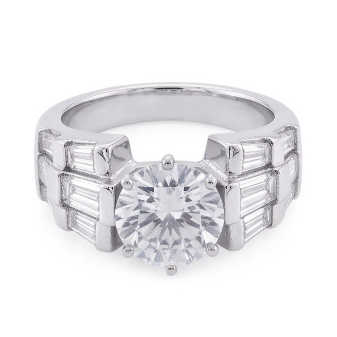 3 Carat Round and Baguettes Real Natural Earth Mined Diamond Anniversary Ring White Gold 14K