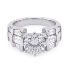 3 Carat Round and Baguettes Real Natural Earth Mined Diamond Anniversary Ring White Gold 14K