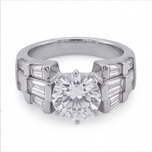 3 Carat Round and Baguettes Real Natural Earth Mined Diamond Anniversary Ring White Gold 14K