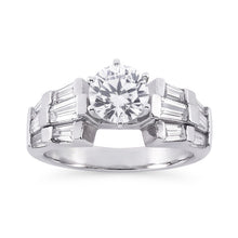 3 Carat Round and Baguettes Real Natural Earth Mined Diamond Anniversary Ring White Gold 14K