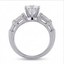 3 Carat Round and Baguettes Real Natural Earth Mined Diamond Anniversary Ring White Gold 14K