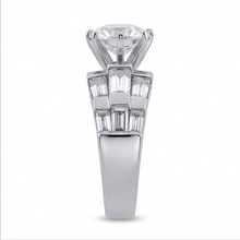 3 Carat Round and Baguettes Real Natural Earth Mined Diamond Anniversary Ring White Gold 14K