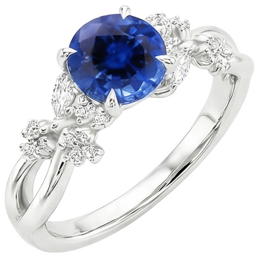 3 Carat Sapphire With Natural Earth Mined Diamond Ring