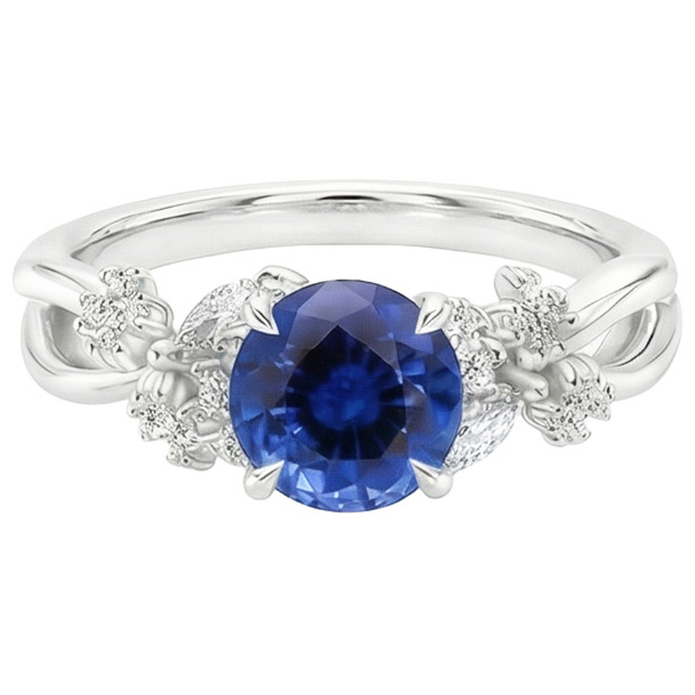 3 Carat Sapphire With Natural Earth Mined Diamond Ring