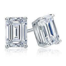 3 Carats 14K White Gold Real Emerald Cut Diamond Women Stud Earring