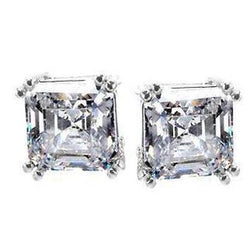 3 Carats Asscher Cut Genuine Diamond Stud Earrings Platinum New