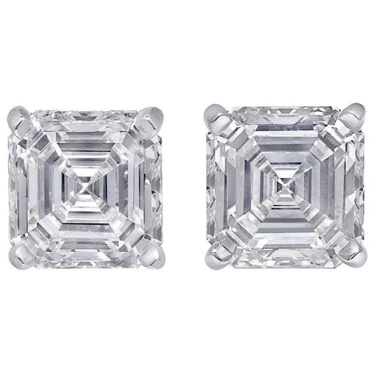 3 Carats Asscher Cut Natural Diamond Lady Stud Earring White Gold 14K New