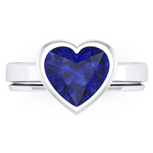 3 Carats Blue Sapphire Solitaire Ring Heart Shaped Bezel Set Gold 14K