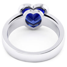 3 Carats Blue Sapphire Solitaire Ring Heart Shaped Bezel Set Gold 14K