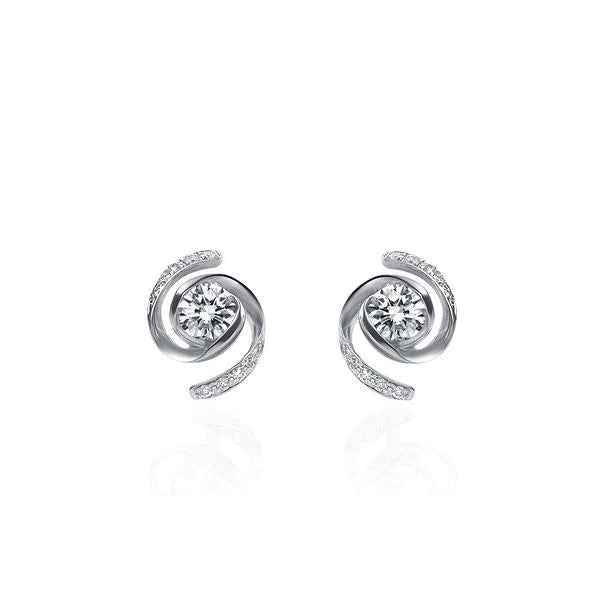 3 Carats Circle Shape Stud Earrings Round Cut Real Diamonds White Gold