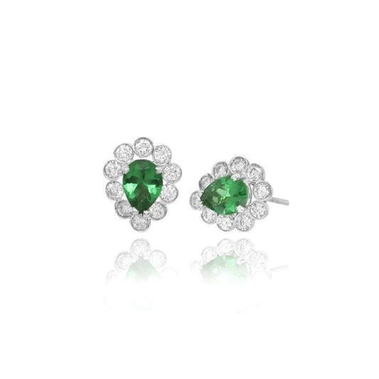 3 Carats Diamond With Green Emerald Stud Halo Ear Ring Women Gold Jewelry