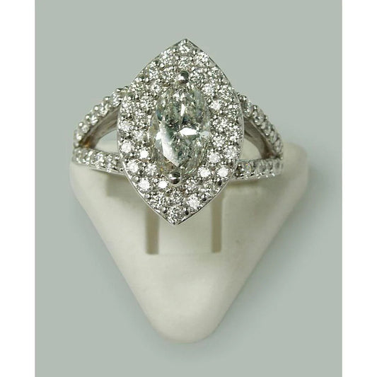 3 Carats Double Halo Marquise Real Diamond Engagement Ring Split Shank