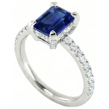 3 Carats Emerald And Round Ceylon Sapphire Natural Earth Mined DIAMOND ( NOT LAB GROWN ) Ring Prong Set