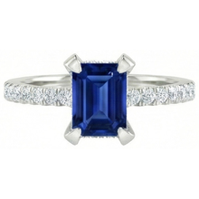 3 Carats Emerald And Round Ceylon Sapphire Natural Earth Mined DIAMOND ( NOT LAB GROWN ) Ring Prong Set