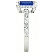 3 Carats Emerald And Round Ceylon Sapphire Natural Earth Mined DIAMOND ( NOT LAB GROWN ) Ring Prong Set