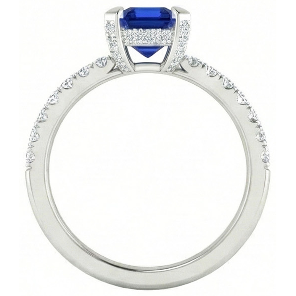 3 Carats Emerald And Round Ceylon Sapphire Natural Earth Mined DIAMOND ( NOT LAB GROWN ) Ring Prong Set