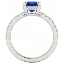 3 Carats Emerald And Round Ceylon Sapphire Natural Earth Mined DIAMOND ( NOT LAB GROWN ) Ring Prong Set