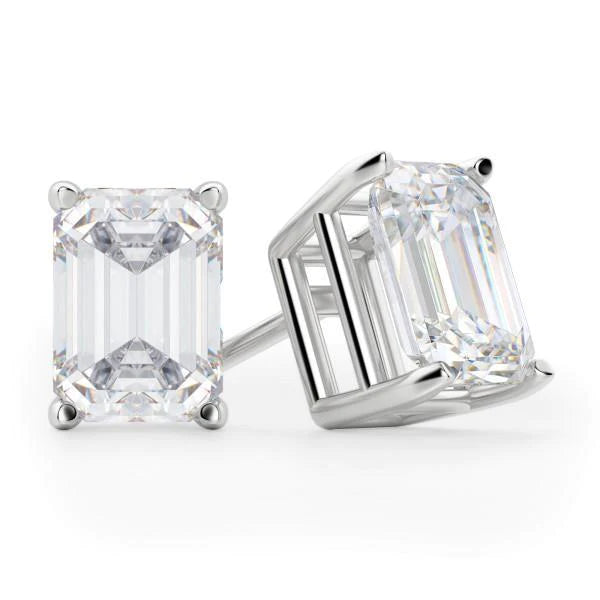 3 Carats Emerald Cut Natural Diamond Women Studs Earring Pair White Gold