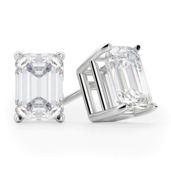 3 Carats Emerald Cut Natural Diamond Women Studs Earring Pair White Gold